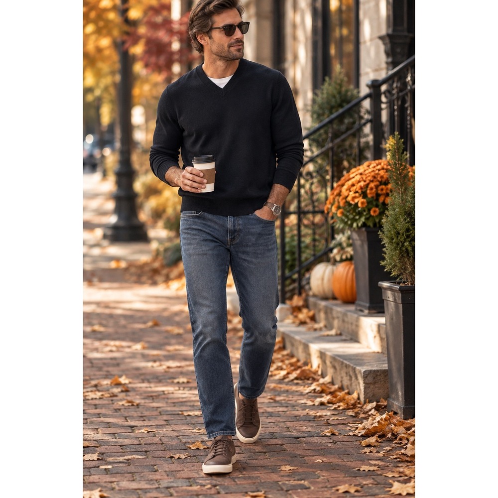 Banana Republic Mens XL Black Cotton Cashmere V-Neck Pullover Sweater